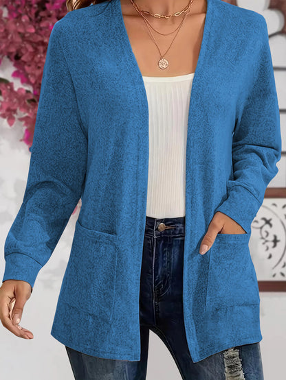 Autumn chic casual solid color pocket thin plus size women's jacket cardigan
