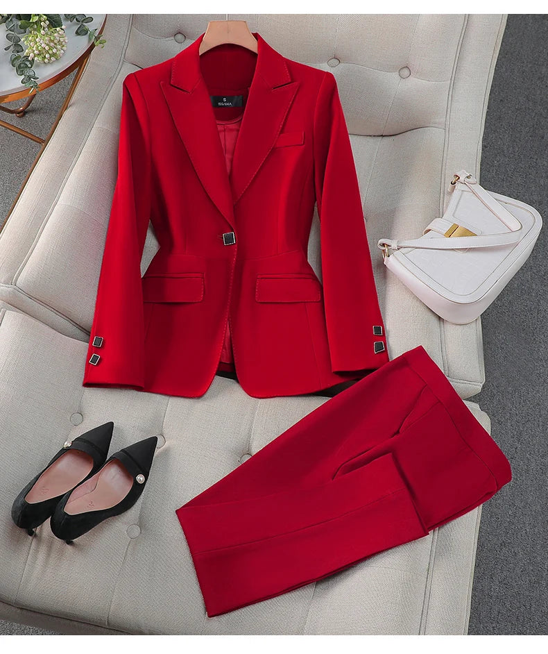 Autumn Winter Women Pant Suit Office Ladies Female Business Work Wear 2 Piece Set Formal Blazer Jacket And Trouser