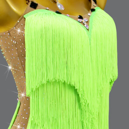 2025 New Latin Dance Dress Adult Womens Sexy Short Skirt Tassel Clothes Ballroom Practice Wear Line Suit Prom Costume Customized