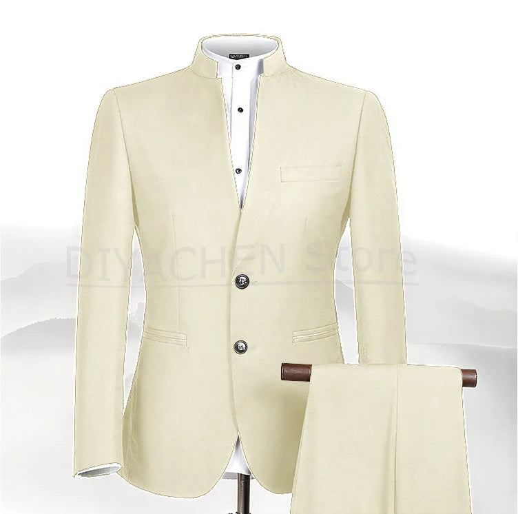 2025 New Style Men Chinese Tunic Collar Bridegroom Suit Formal Wear Dress Slim Fit Mens Suits Groom Wedding Blazer Costume Homme