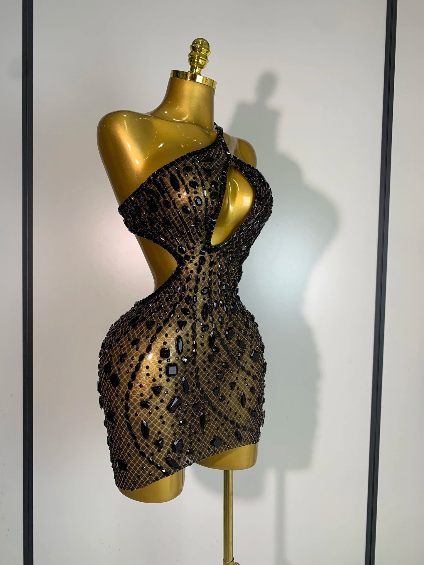 Sexy Sparkly Diamond Backless Short Dress 2025 Women Sleeveless Mesh See Through Evening Birthday Gown Singer Stage Outfit