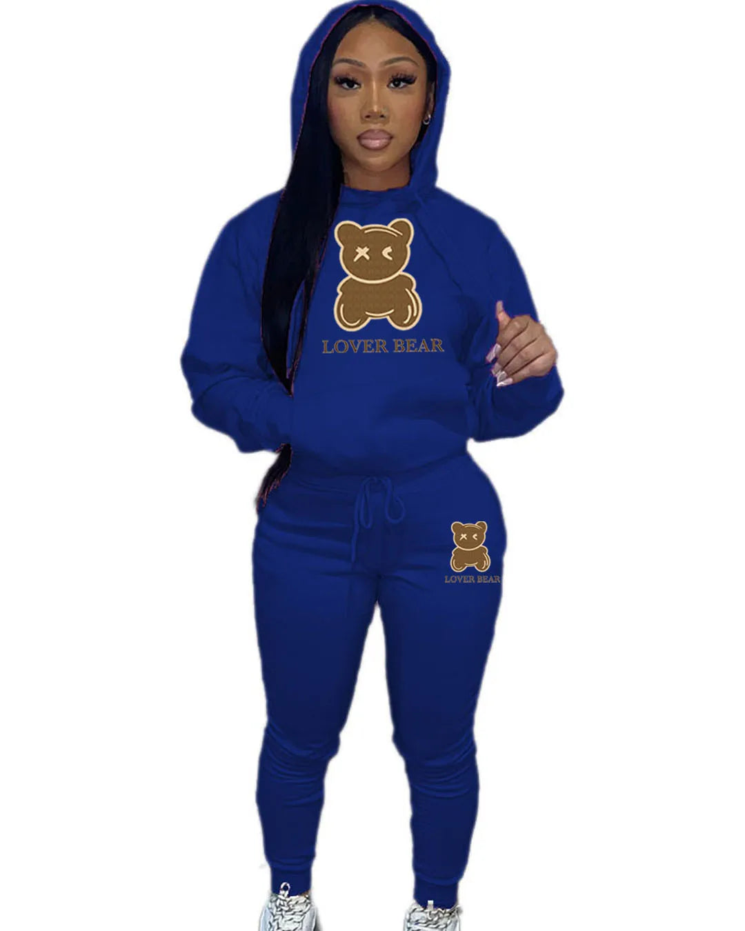 2 Piece Set Women Outfit Letter Bear Print Hooded Neck Hoodies Sweatshirt Pants Tracksuit 2024 Plus Size Streetwear Casual Suit