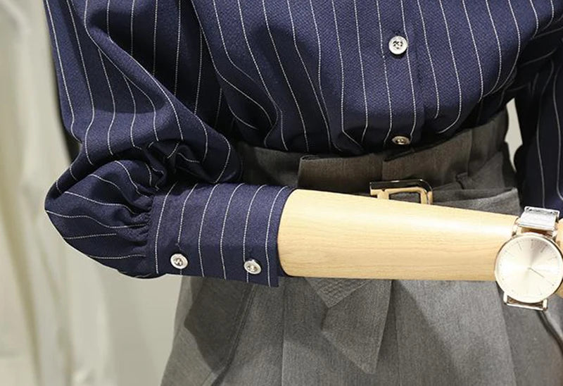 Striped Shirt Women Summer Vintage Chic Loose Long Sleeve Top Y2K Office Ladies Fashion Casual Turn Down Collar All Match Blouse