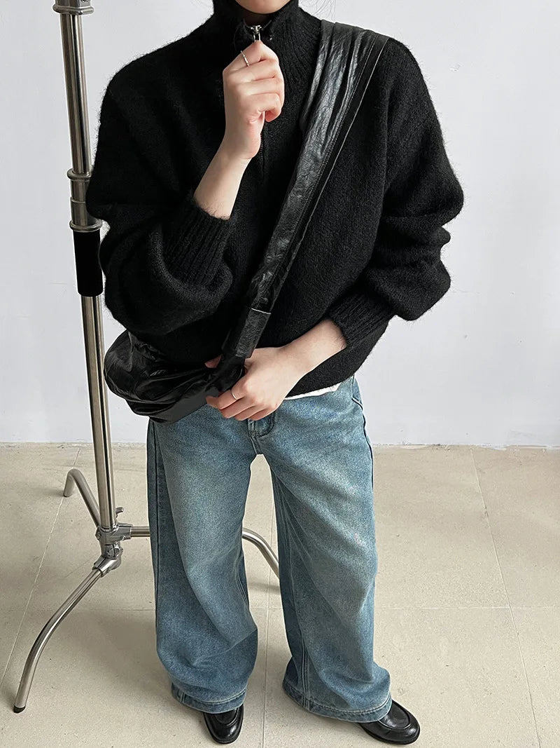 2026 Women Turn Down Collar Sweater Long Sleeve Zipper Design Warm Cardigans Clothes Tops For Women Winter Sweater Pull Femme