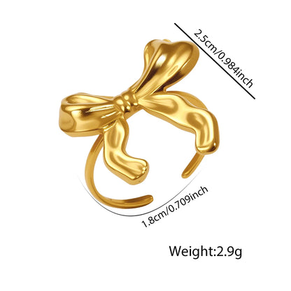 DGIDDK Stainless Steel Bow Ring Lightweight Luxury Elegant Stainless Steel Vintage Premium Feeling Jewelry For Women