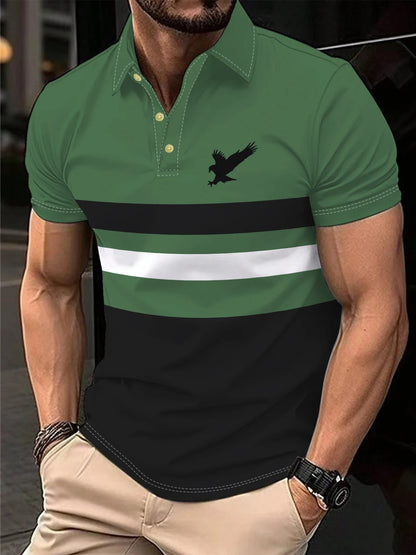 Men's Polo Shirt Summer Outdoor Casual Round Neck Short Sleeve Top Striped Printed Style OverSize T-shirt Loose Men's Clothing