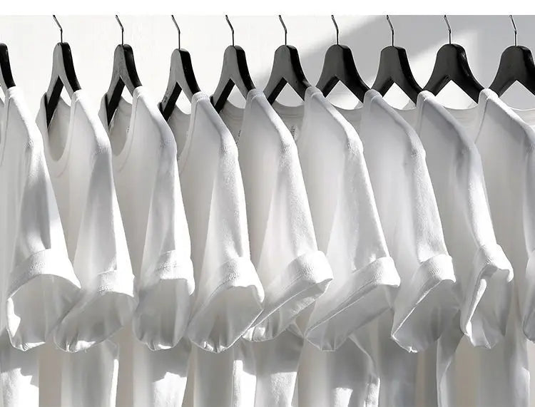 Heavyweight Impermeable 300g Carbon Matte Pure Cotton Thick Short Sleeved T-shirt Men and Women Pure White Simple Base Shirt