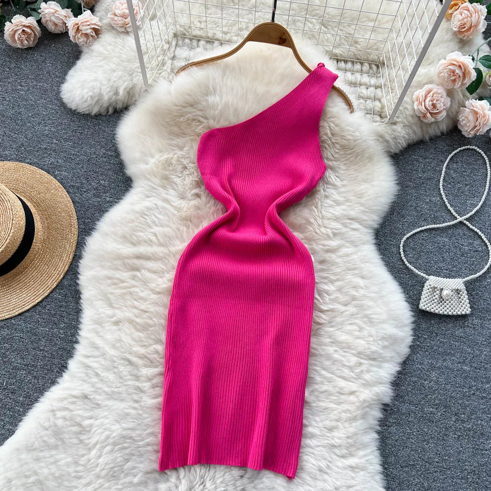 Solid New Chic Fashion Sexy Package Hips Mini Dress Women Summer Slim Elastic Knitted Party Dress Streetwear Lady Outfits