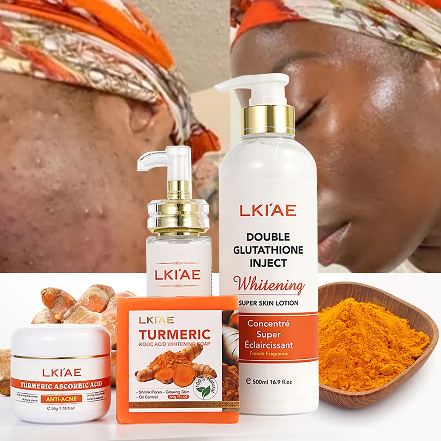 AILKE Lightening and Acne Removal Skin Care Range, With Double Glutathione, Vitamin C, Hydrating, Smooth Skin, Even Skin Tone