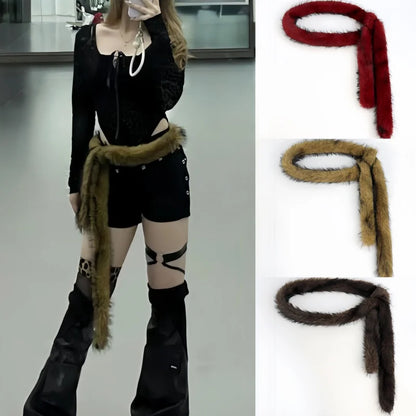 New Spicy Girl Subculture Plush Waist Belt Women Cute Furry Warm Scarf Y2K Sexy Long Faux Fur Waist Punk Dancing Prop 180 cm