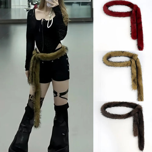 New Spicy Girl Subculture Plush Waist Belt Women Cute Furry Warm Scarf Y2K Sexy Long Faux Fur Waist Punk Dancing Prop 180 cm