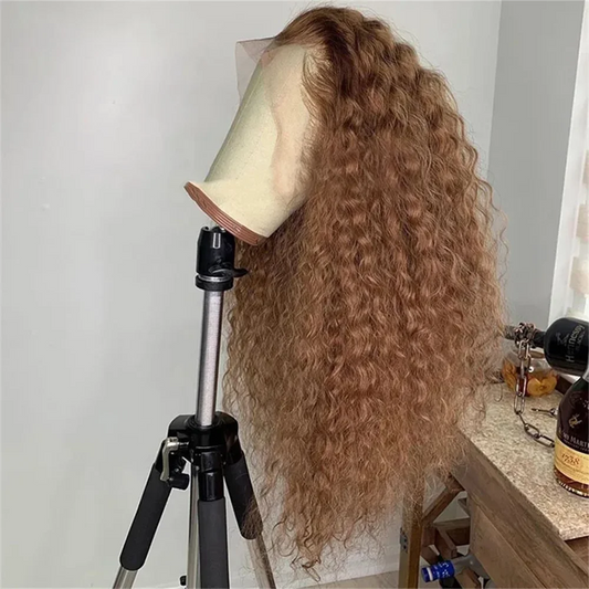Soft Brown Color 26“Long Kinky Curly 180Density Lace Front Wig For Black Women Babyhair Synthetic Heat Resistant Glueless Daily