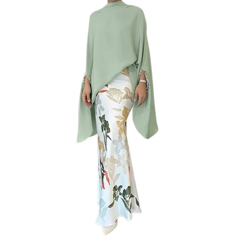 Beautyblue Elegant Floral Printed Skirt Women's Fishtail Skirts 2026 New High Waisted Skinny Vintage England Style Pencil Skirt