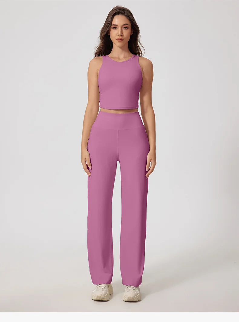 New Women Sportswear Yoga Set Sport Suit Gym Workout Clothes Gym Vest Crop Top High Waist Straight leg Pants Fitness Sports Wear