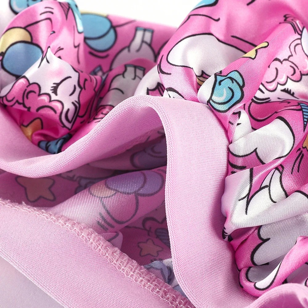 New Baby Unicorn Cartoon Print Satin Night Sleep Cap Elastic Wide Band Bonnet Hair Cover Hat Beanie Salon Bath Spa Shower Caps