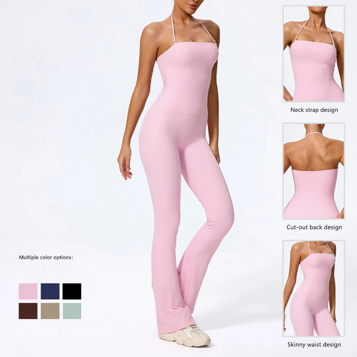 Ctenkevet New Women Sleeveless Hang Neck Jumpsuit Backless Flared Activewear Female Yoga Clothes Sport Outfit For Woman Overalls