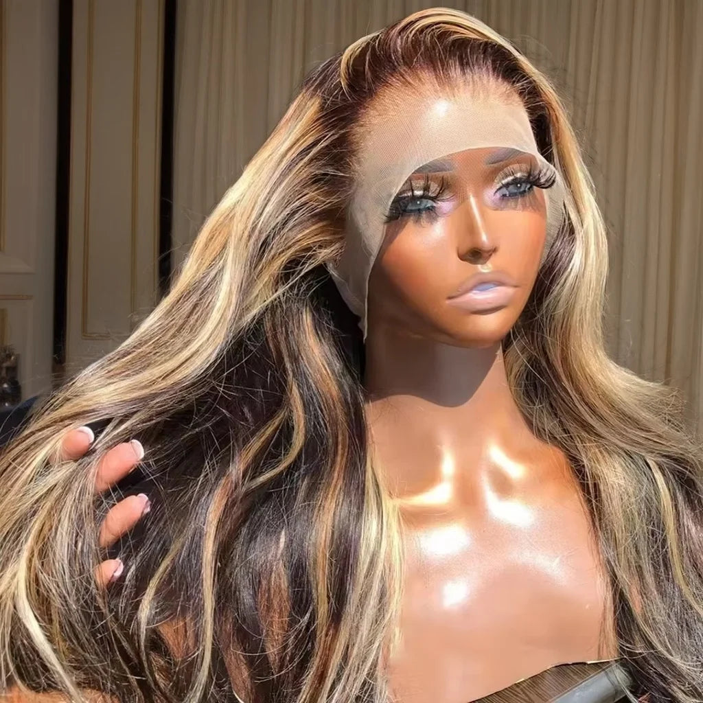 Highlight Ombre Body Wave Lace Front Wig Human Hair 13x4 13X6 4/27 Honey Blonde Lace Frontal Wigs Pre Plucked 200 Density