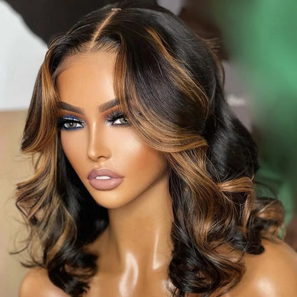 1B/30 Highlight Bob Wig Human Hair 13x4 Ombre Lace Front Wigs Human Hair 180% Body Wave Short Bob Brown Colored Human Hair Wigs