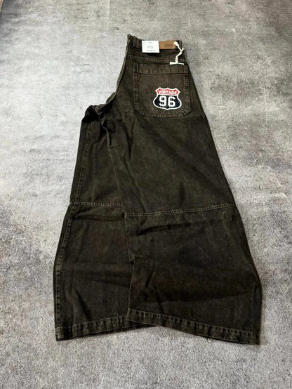 Street Vintage New Letter Embroidered Patch Yellow Washed Baggy Jeans Women Y2K Gothic Hip Hop Popular Couple Wide-leg Pants