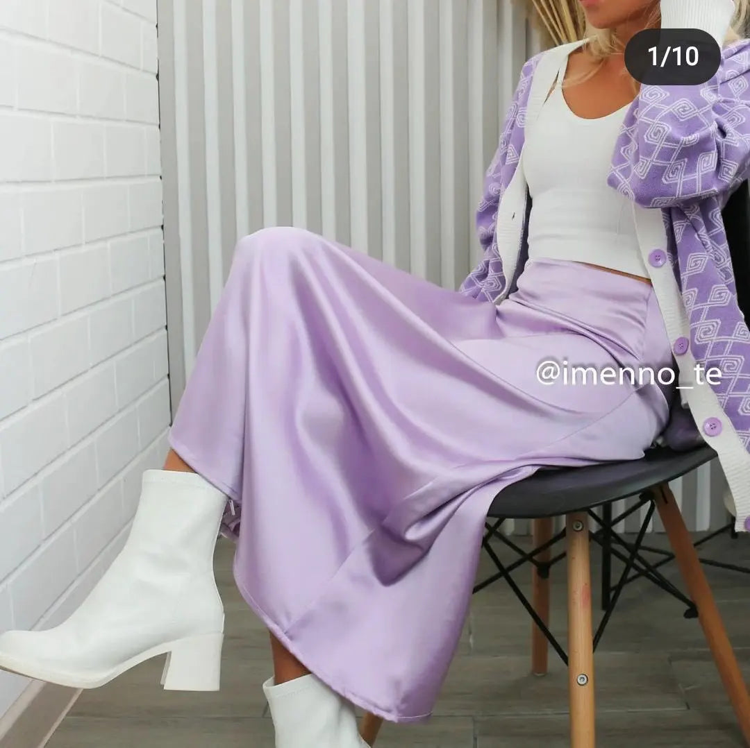 Women's Satin Skirt High Waist Elegant Midi A-line Skirt Lady's Summer Solid Champagne Vintage Silk Long Skirts for Women 2026