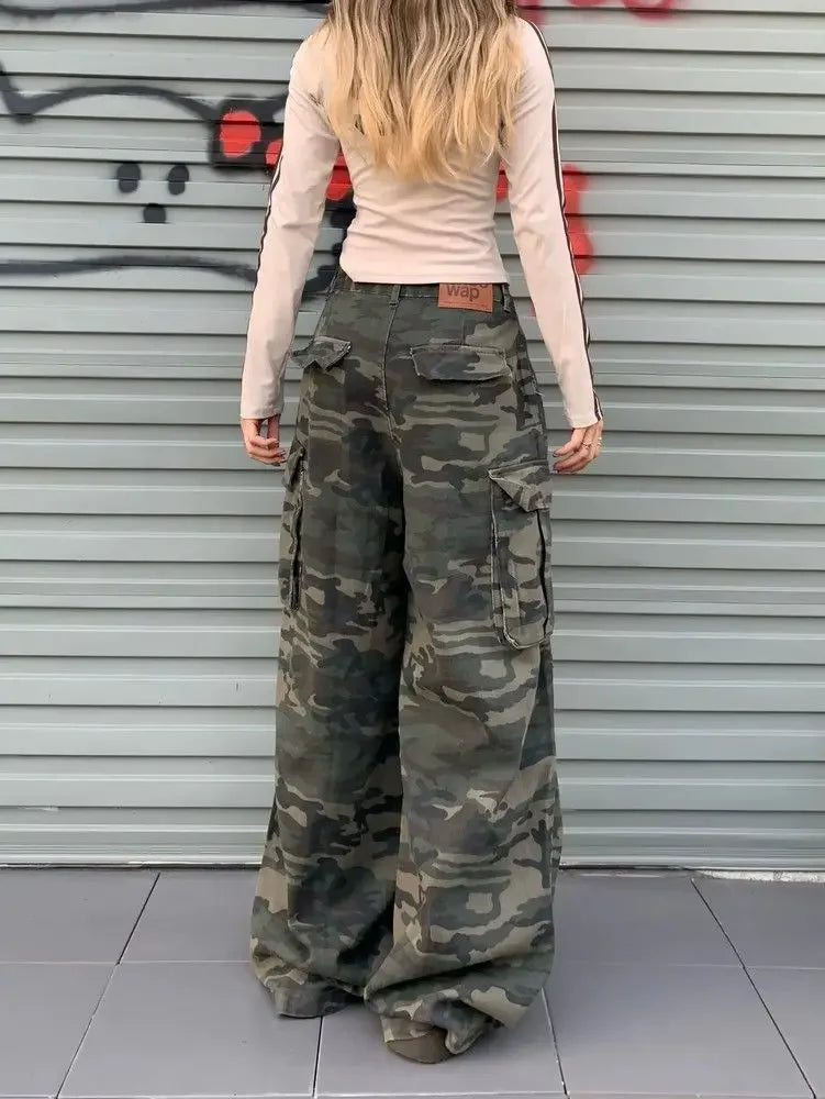 Vintage Women's Jeans Loose-Fit Slimming Casual Wide-Leg Trousers American Style Streetwear Denim Cargo Pants