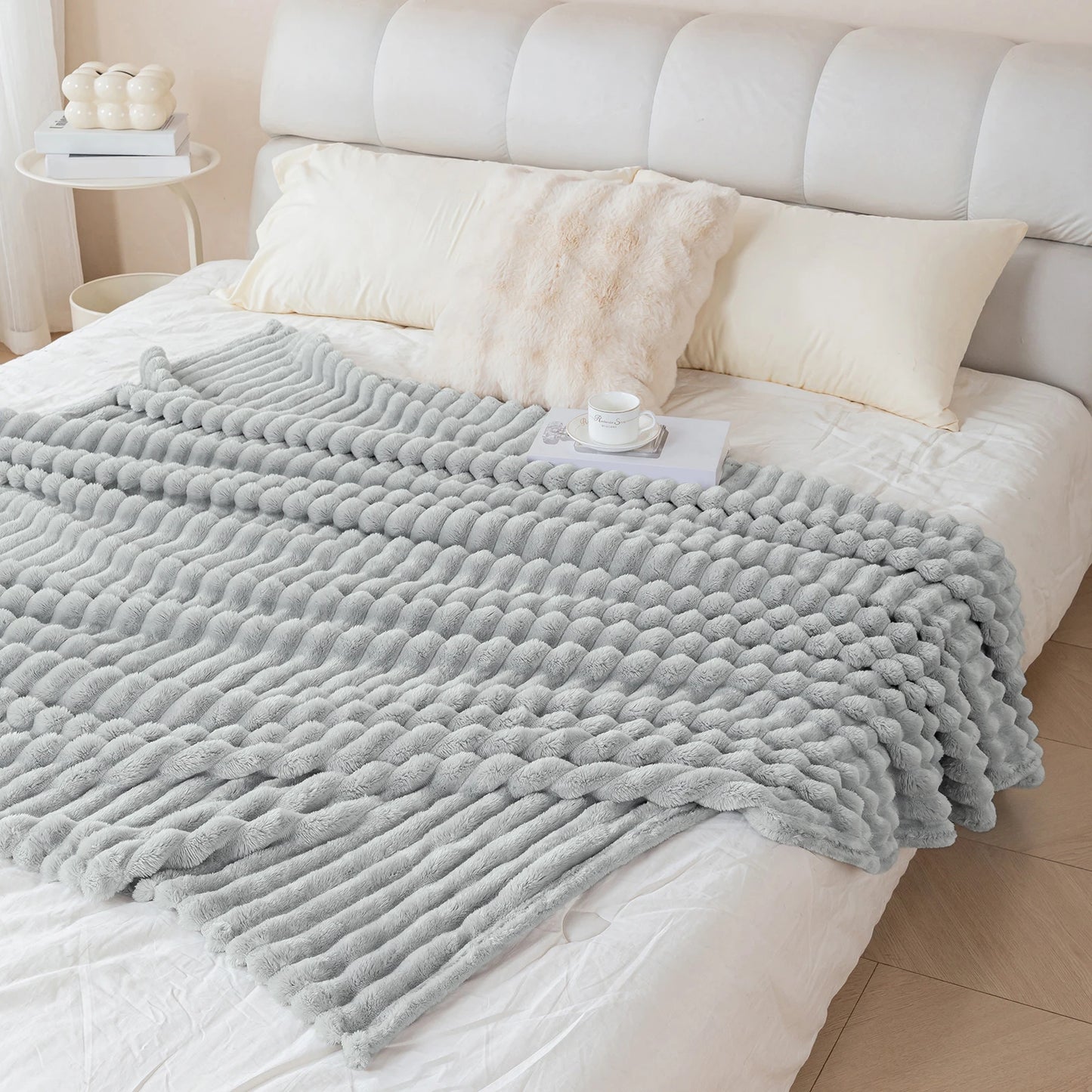 1pc solid color thick wide stripe multifunctional blanket, can be used as bed sheet covering blanket, nap blanket, pet blanket