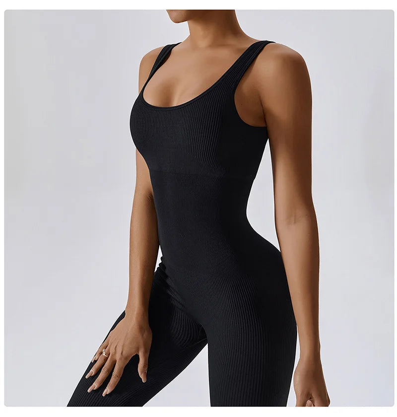Yoga Jumpsuit Women's Yoga Set One-piece Sports Romper With Chest Pad Fitness Bodysuit Gym Seamless Ribbed Workout Sportswear