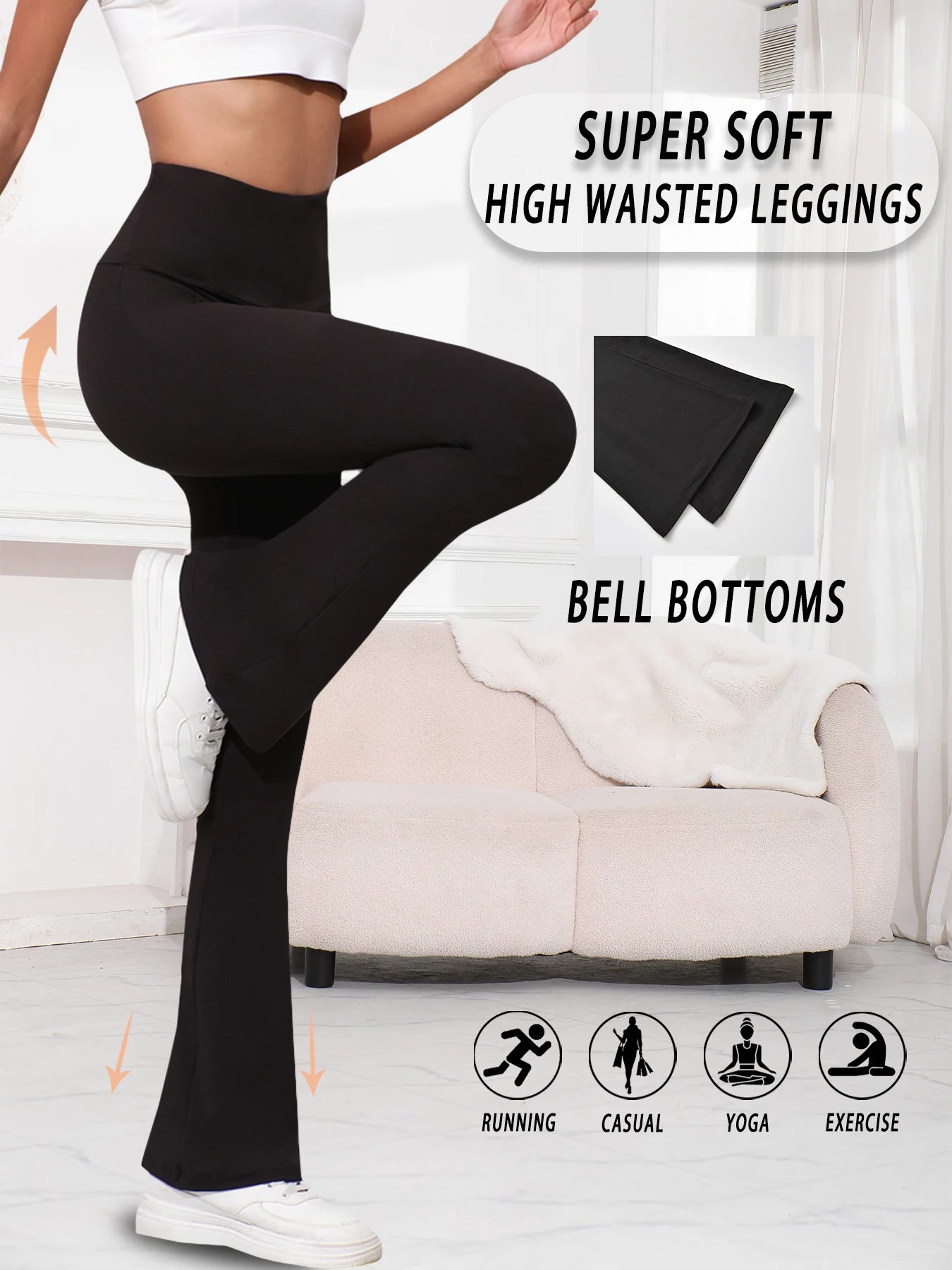 Women's Super Soft Flare Pants High Waisted Tummy Control Workout Yoga Leggings Bell Bottoms