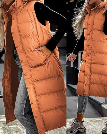 Women Solid Loose Zip Cardigan Parkas 2023 Autumn Winter Parkas Vest Coat Women Sleeveless Hooded Single Breasted Long Vest Coat