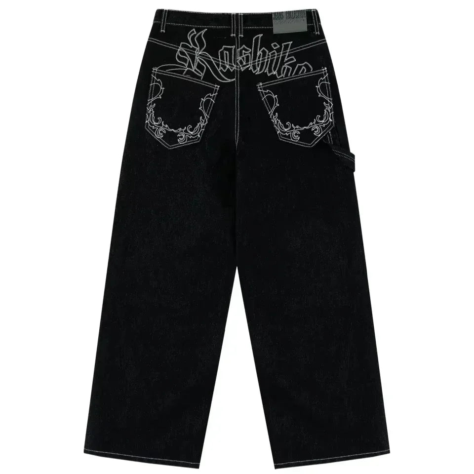 Y2K Best Selling Explosions Men and Women With Retro Embroidery Baggy Jeans Harajuku Rock Hip-Hop Casual Joker Wide Trousers