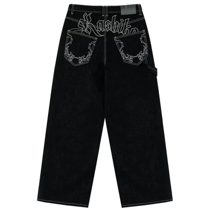 Y2K Best Selling Explosions Men and Women With Retro Embroidery Baggy Jeans Harajuku Rock Hip-Hop Casual Joker Wide Trousers