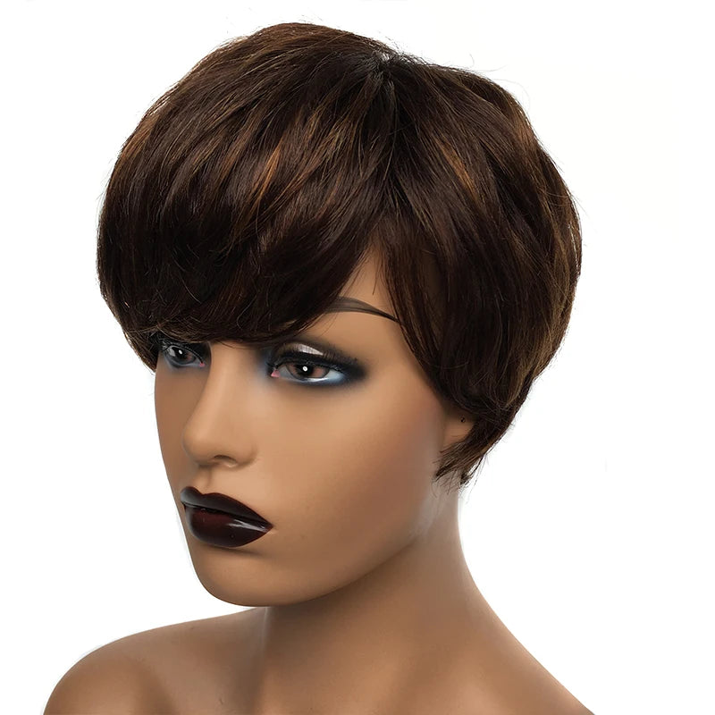Cheap Human Hair Wigs Short Bob Pixie Cut Wig Human Hair For Women perruque cheveux humain Brazilian Hair Colored Wig With Bangs