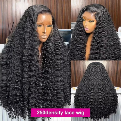 250 Density 30 40 Inches Deep Wave 13x4 13x6 HD Transparent Human Hair Wig 5x5 Glueless Curly Wave Lace Frontal Wigs For Woman