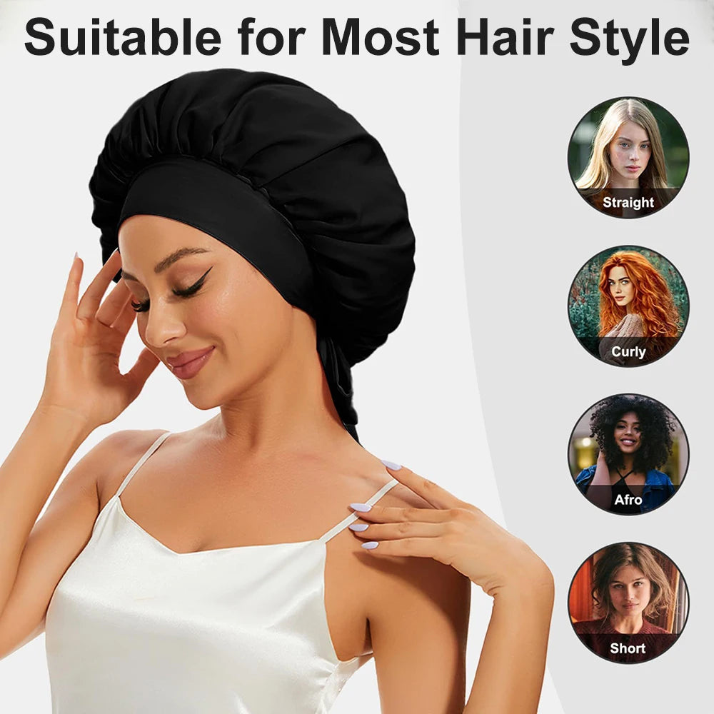 Silk Satin Hair Cap For Sleeping Bonnets For Women Round Haircare Women Headwear Night Hat Reversible Head Cover