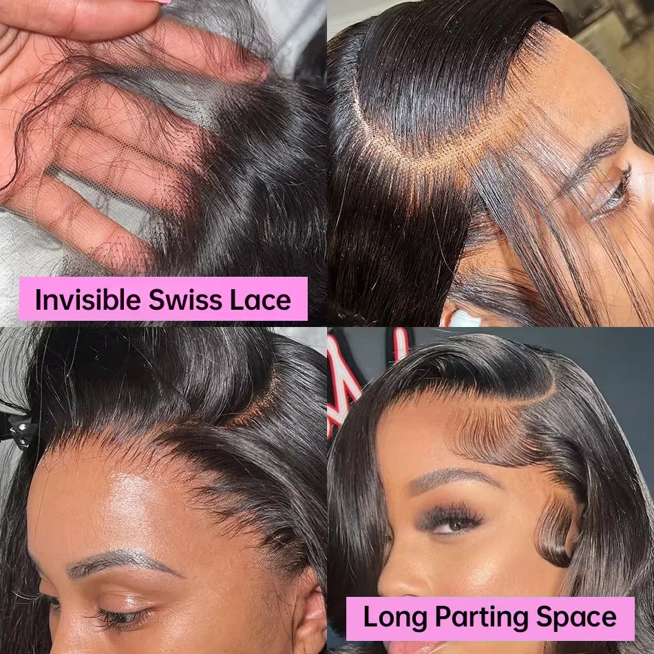 250% Density Loose Body Wave Short Bob Human Hair Brazilian 13x4 HD Lace Front Wig For Black Women Glueless Frontal Closure Wigs