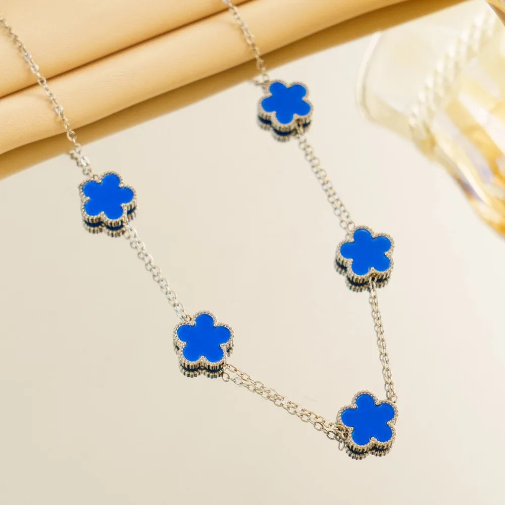 316l Stainless Steel Luxury Plum Blossom Plant Five Leaf Flower Necklace For Women Clavicle Chain Party Charm Jewelry Gift