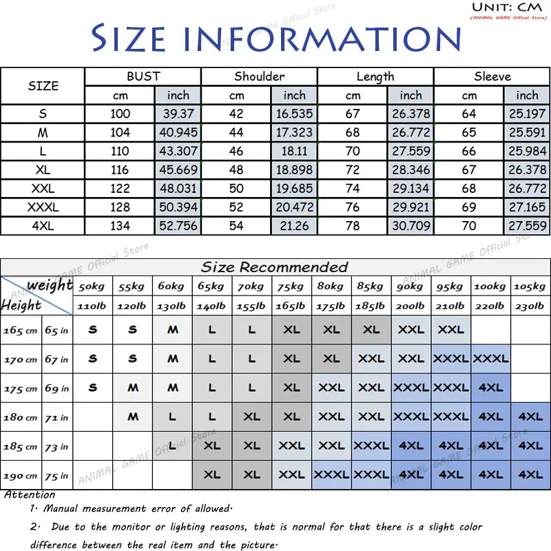 Animal Game Outdoor Men's Casual Sweatshirts Zipper Cardigan Work Jackets Sport Turtleneck Coats Oversize Warm Cycling Jerseys