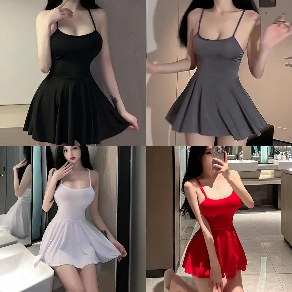 Sexy Women Pleated Micro MINI Dress Bandage Smooth Uniform Slip Mini Dress Night Club Outfits Allure Ruffled Dress Backless