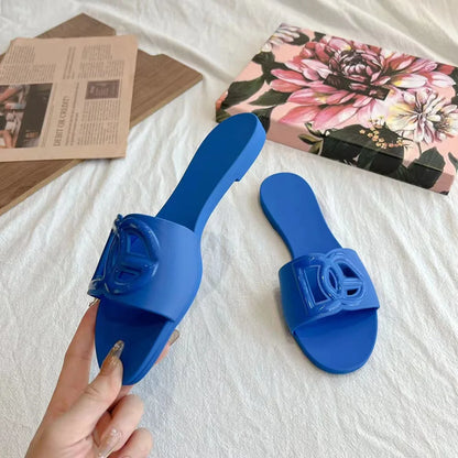 Women's Slippers New Summer Thick sandals One-word Toe Flat Beach Jelly Women's Shoes Large Size