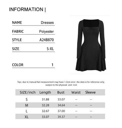 Solid Colour Square Neck Mini Dress Trimmed with Bow and Ruffle Solid Colour Pullover Dress Best for Spring/Summer