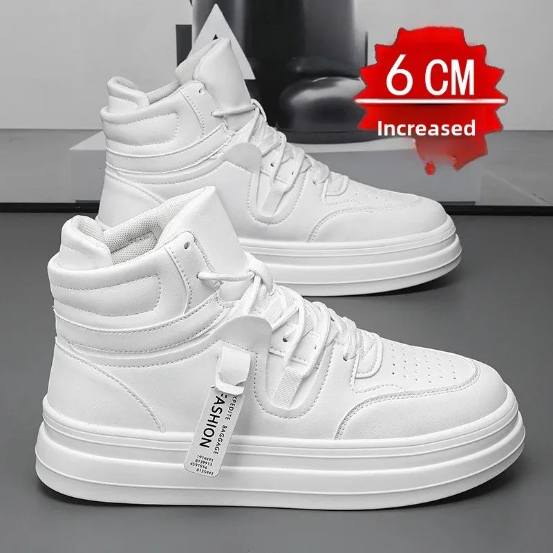 New Autumn/Winter Men's Casual Sneakers 12cm Increased Height 10cm Thick Sole White Shoes High Top Rubber Base Male Footwear