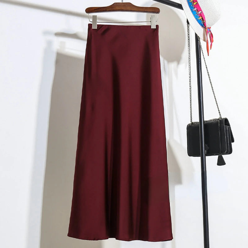 Acetic Satin Fishtail Skirt Woman Korean Fashion Elastic High Waist Skirts for Women Spring/summer 2026 New Slim Long Dresses