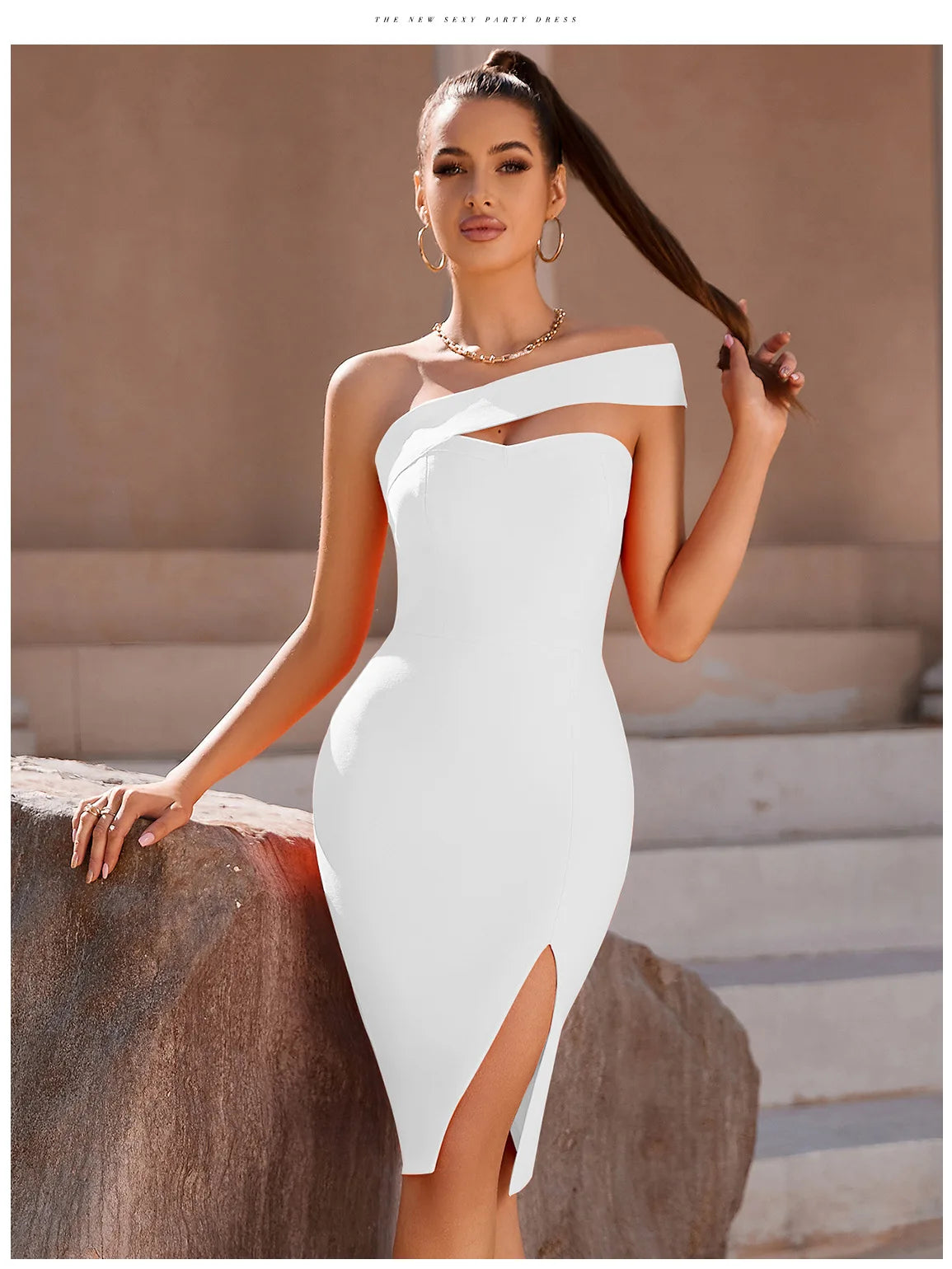 Bandage Dress Women Elegant Black One Shoulder Strapless Celebrity Runway Party Dress White Blue Split Party Pink Evening Dresse