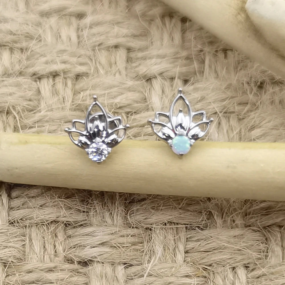 QM ASTM F136 Titanium Internally Threaded Half Lotus Top Labret Tragus Flat Helix Earring Piercing Jewelry