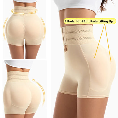 Women's Padded Butt Lifter Body Shaper with 4 Sponge Pads Tummy Control Shapewear Panties with Waist Cincher and Hook Closure