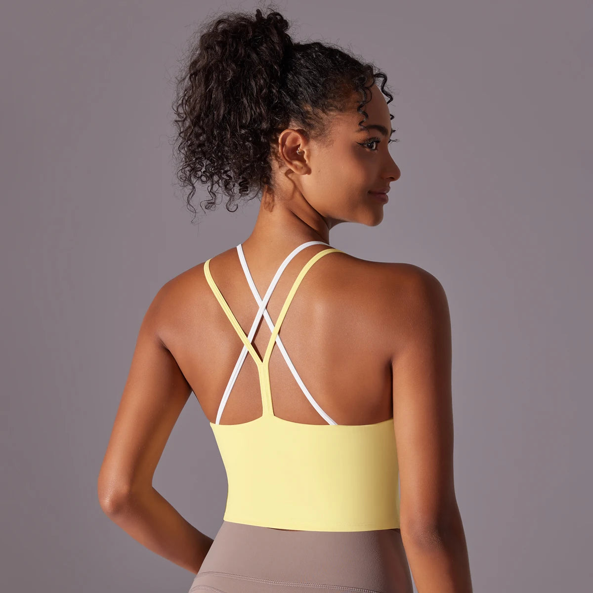 New Women Fitness Sports Bra Top Gym Yoga triangle backless Athletic Back Cutout Cross Tight Workout Soft With Chest Pad