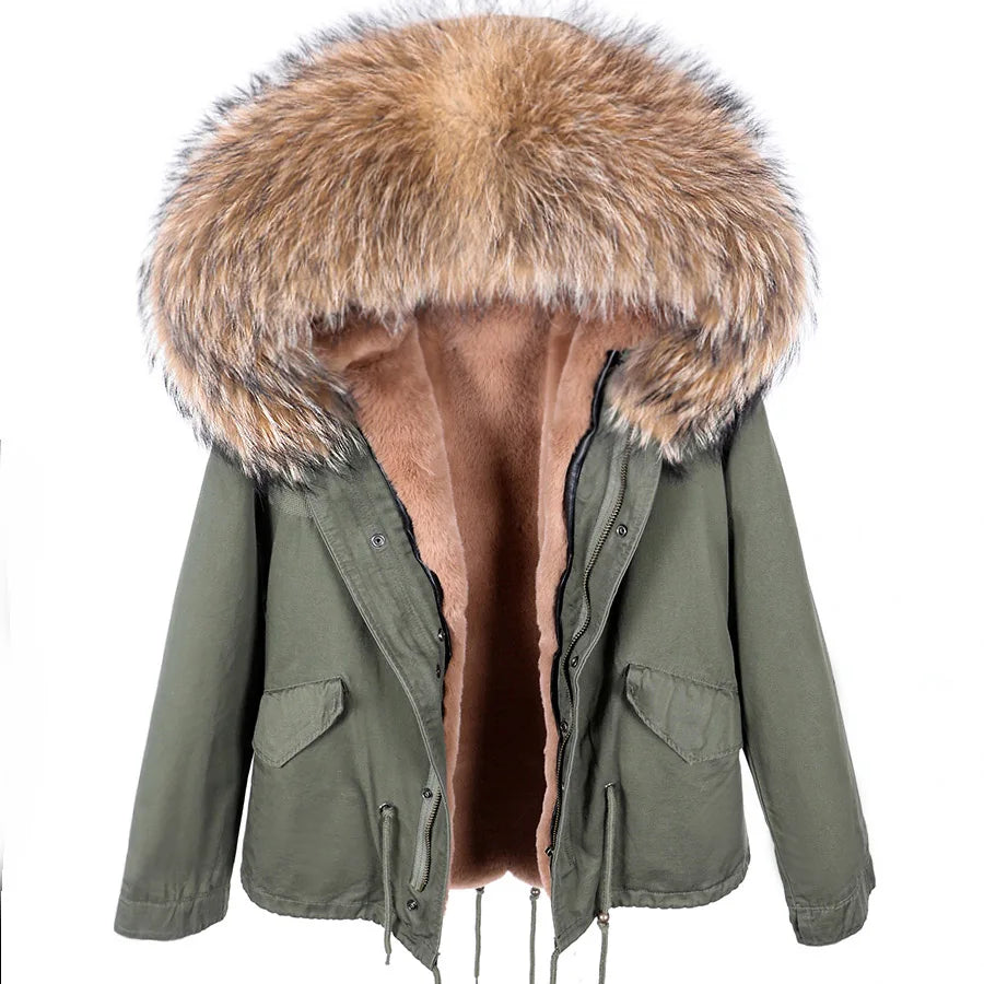MAOMAOKONG 2025 & 2026 Real Fur Coat New Fashion Fox Fur Collar Winter Women's clothing Removable Lining Thickened Jacket Short Parka