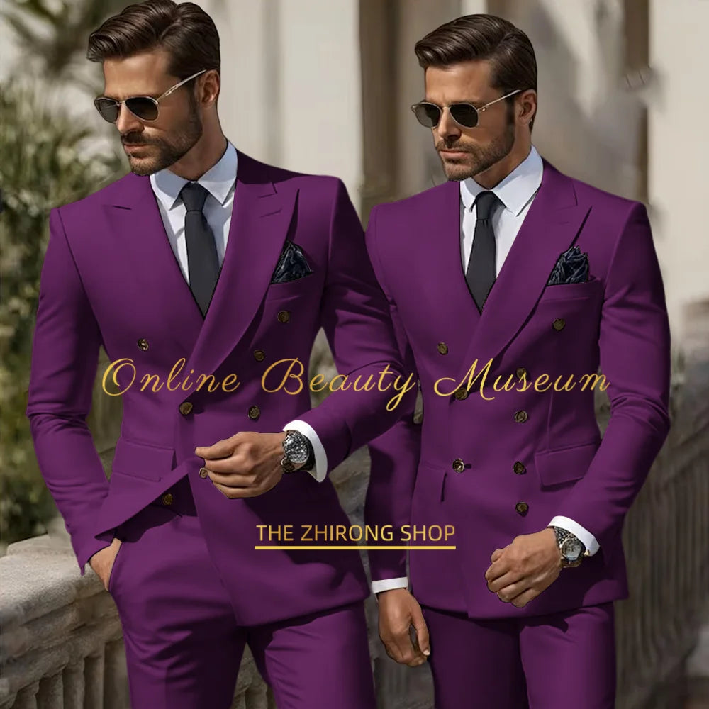 Formal Elegant Stylish Ivory Double Breasted 2 Piece Wedding Suits for Men, Classic Tuxedo Bespoke For Groom Prom Party Dress