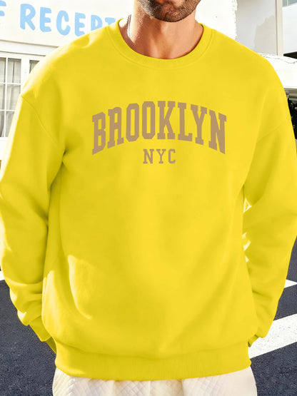 Brooklyn Nyc Letter Printed Soft Sweatshirts Street Fleece Pullovers Autumn Fashion Streetwears All-Match Crewneck Men Hoodies