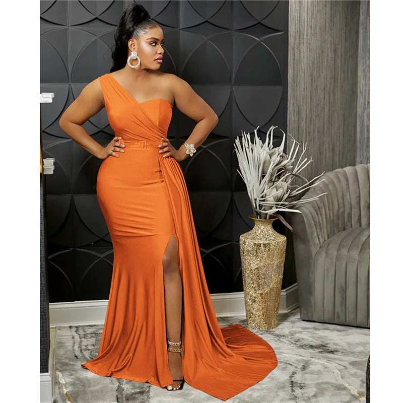Sexy One Shoulder Elegant Evening Dresses for Women Party Night Mermaid Dress Backless Side Split Bodycon Long Dress Vestidos